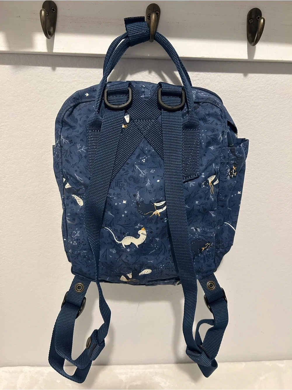 Fjallraven Kanken Kids Mini Backpack in Navy with Bird Print